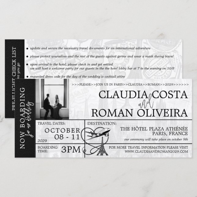 Carte d'embarquement Mariage Black Paris (Devant / Derrière)