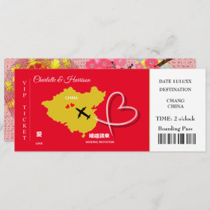 Carte d'embarquement Mariage Destination Chine