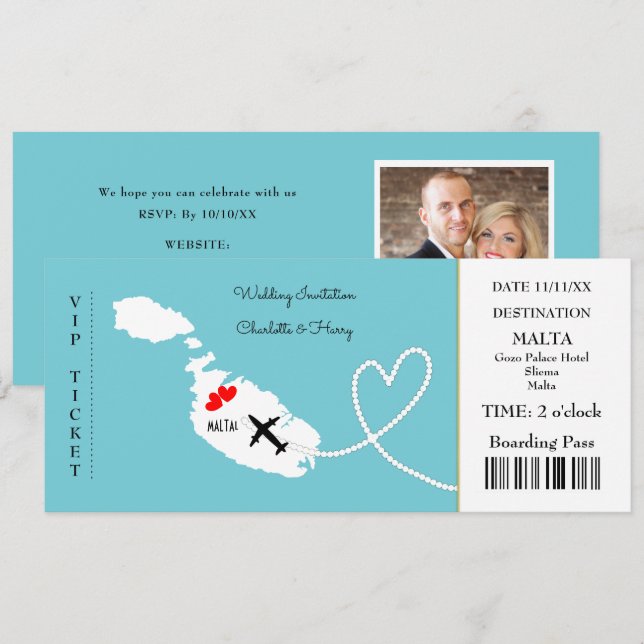 Carte d'embarquement Mariage Destination Malte (Devant / Derrière)