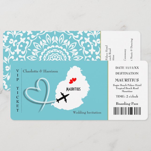 Carte d'embarquement Mariage Destination Maurice (Devant / Derrière)