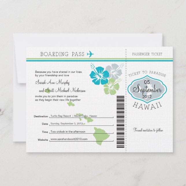 Carte d'embarquement mariage pour Hawaii (Devant)