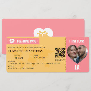 Carte d'embarquement Mariage Rose Coucher de Solei