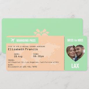 Carte d'embarquement Mariage Thème Pêche & Menthe