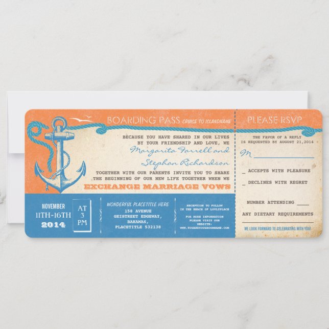 Carte d'embarquement mariage vintage avec RSVP (Devant)