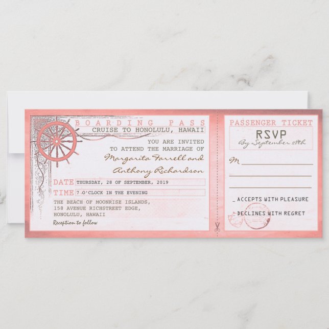 Carte d'embarquement mariage vintage avec RSVP (Devant)