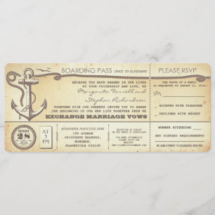 Carte d'embarquement mariage vintage avec RSVP