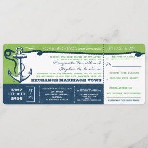 Carte d'embarquement mariage vintage avec RSVP