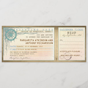 Carte d'embarquement mariage vintage avec RSVP