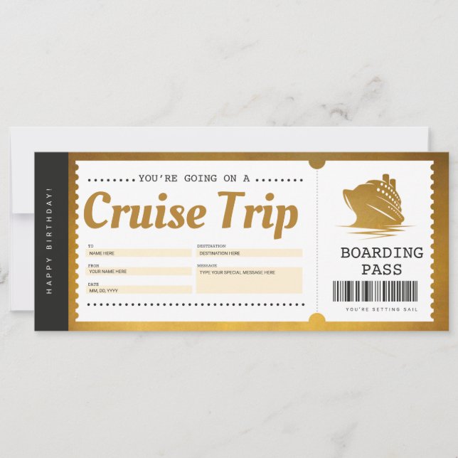Carte d'embarquement pour croisière Billet de vaca (Devant)