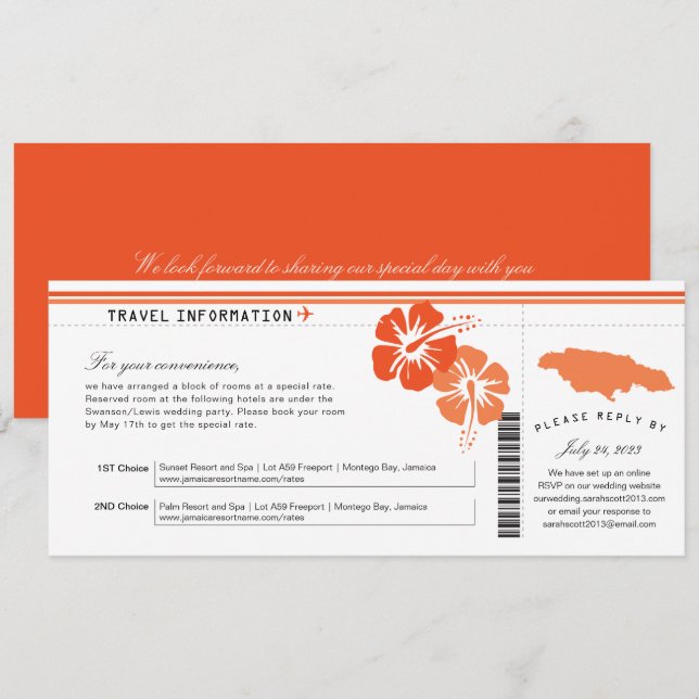 Carte d'embarquement pour la Jamaïque aux fleurs d (Devant / Derrière)