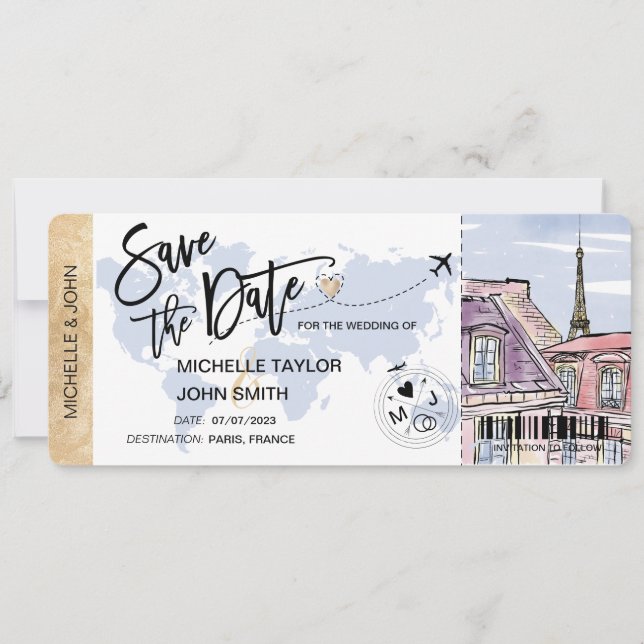 Carte d'embarquement pour le mariage à Paris (Devant)