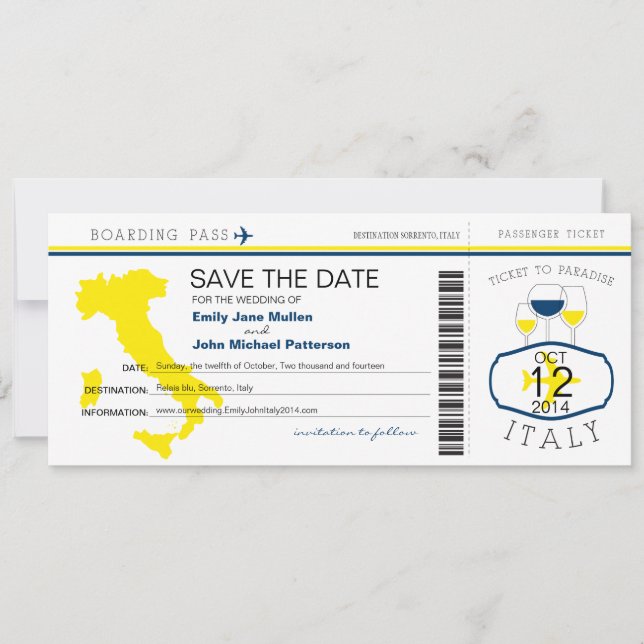 Carte d'embarquement pour l'invitation de mariage  (Devant)