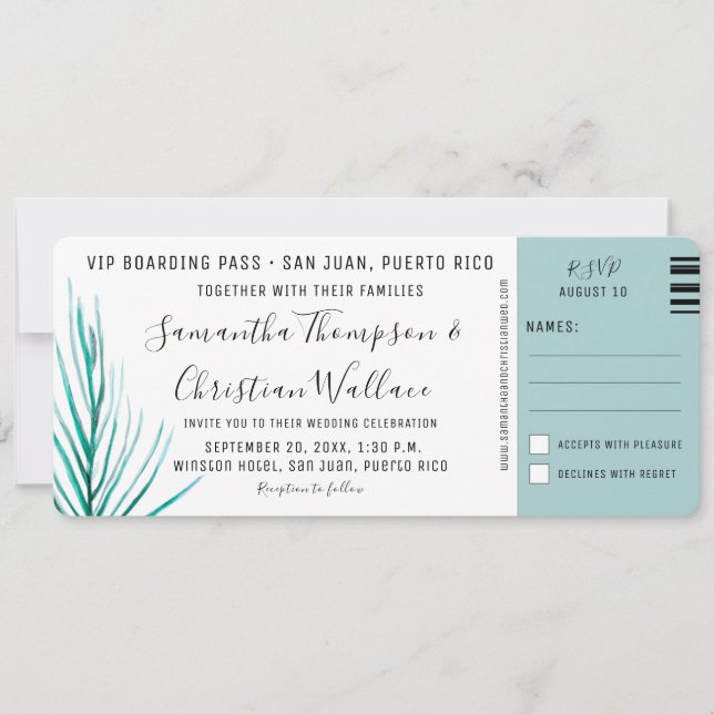 Carte d'embarquement pour Palm de mariage de desti (Devant)
