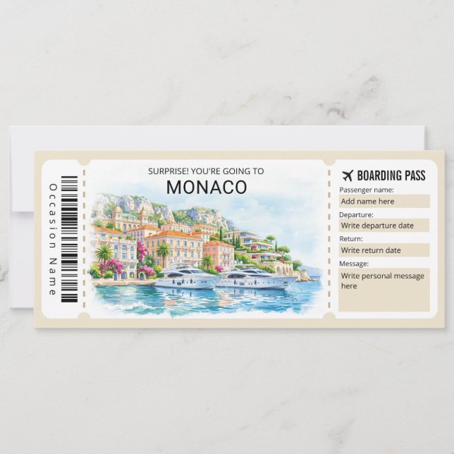 Carte d'embarquement pour un voyage à Monaco (Devant)