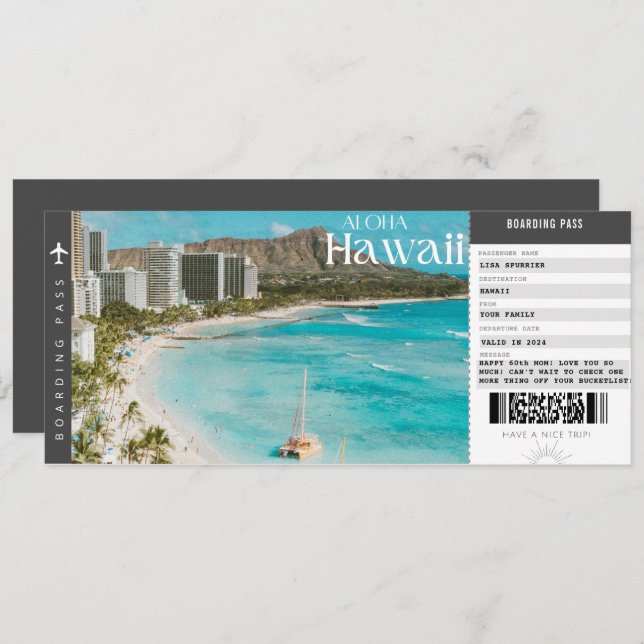 Carte d'embarquement pour voyage à Hawaï Vacances  (Devant / Derrière)