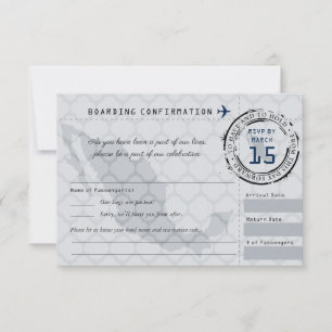 Carte d'embarquement RSVP Gris and Navy Wedding au