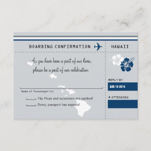Carte d'embarquement RSVP Pass TO HAWAII Gris et B