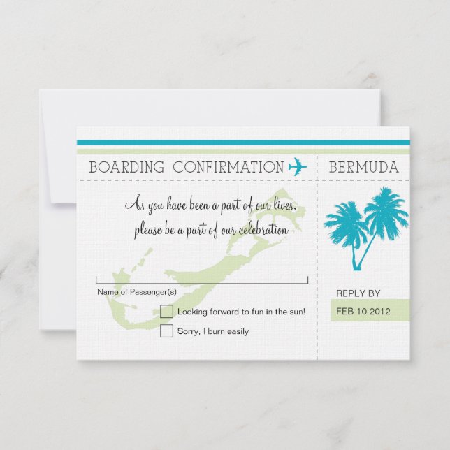 Carte d'embarquement RSVP pour les BERMUDES (Devant)