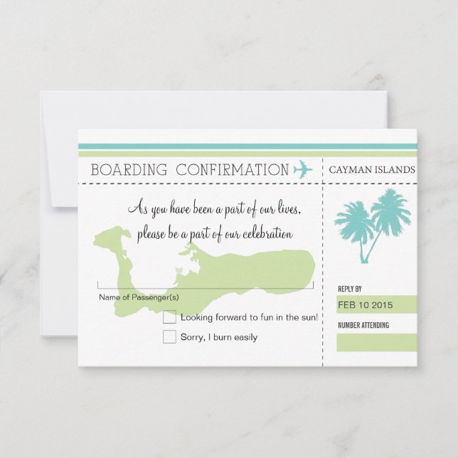 Carte d'embarquement RSVP pour les ÎLES CAÏMANES (Devant)