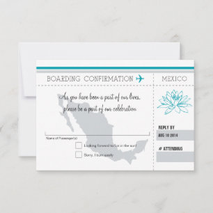 Carte d'embarquement RSVP sarcelle et gris POUR LE