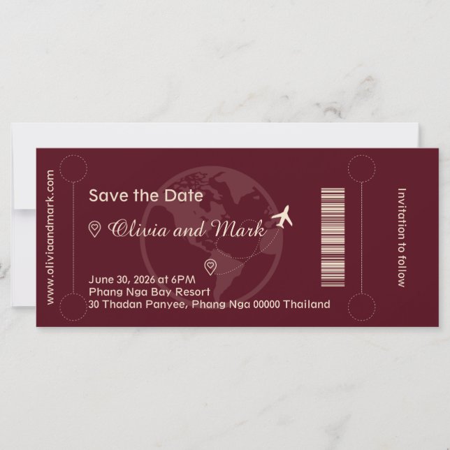 Carte d'embarquement Save the Date – Bourgogne & C (Devant)