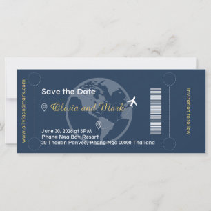 Carte d'embarquement Save the Date – Navy & Or