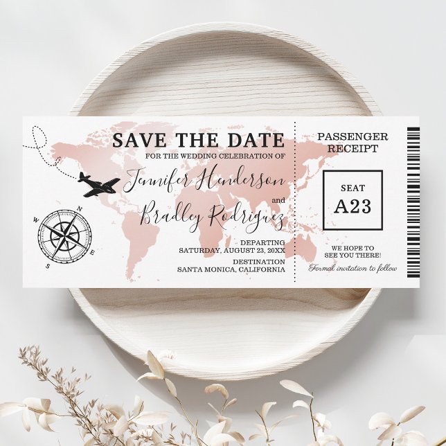 Carte d'embarquement Save the Date Rose Gold Invit (Créateur téléchargé)