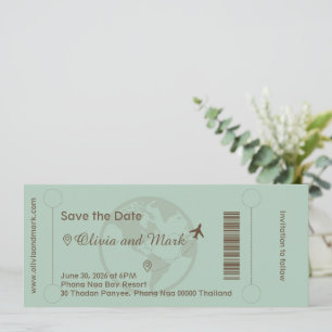 Carte d'embarquement Save the Date – Sage & Beige
