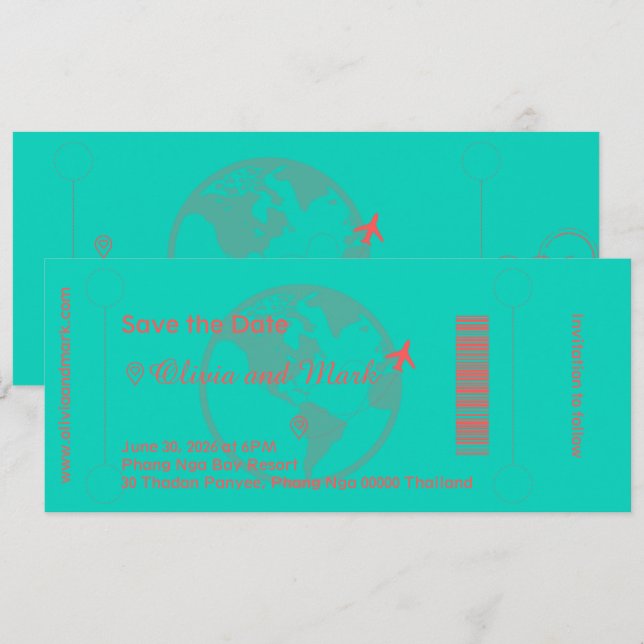 Carte d'embarquement Save the Date – Sarcelle & Co (Devant / Derrière)