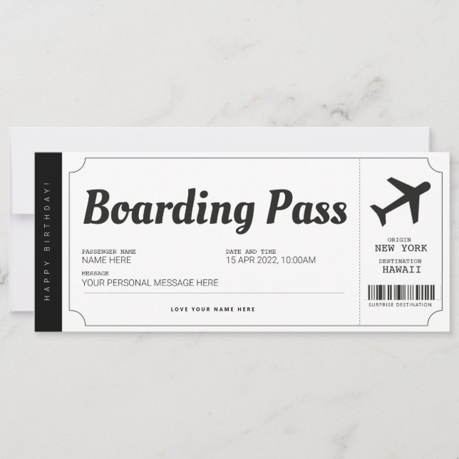 Carte d'embarquement surprise billet d'avion Voyag (Devant)