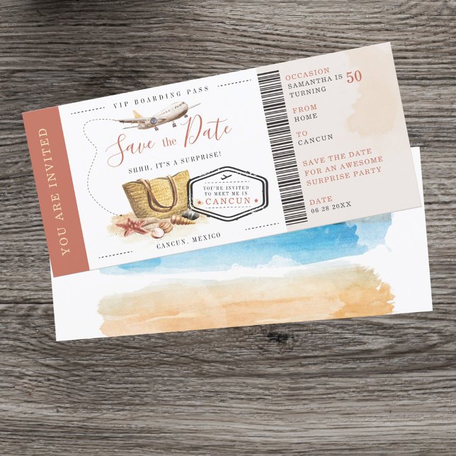 Carte d'embarquement Surprise Destination Annivers (50th Birthday Party Save the Date Invitation)