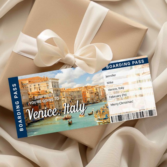 Carte d'embarquement surprise pour un voyage à Ven (Venice Italy Trip Surprise Boarding Pass Card)