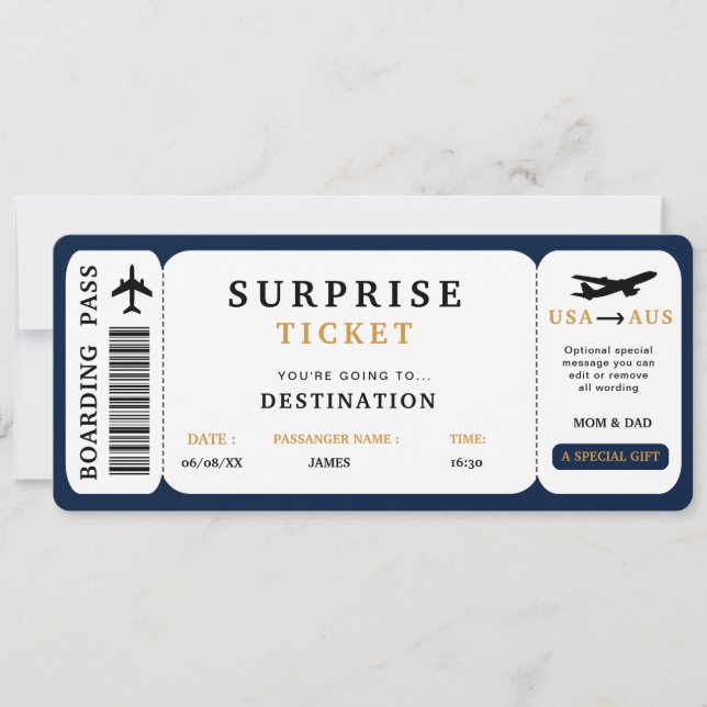 Carte d'embarquement Surprise Voyage Avion Voyage (Devant)