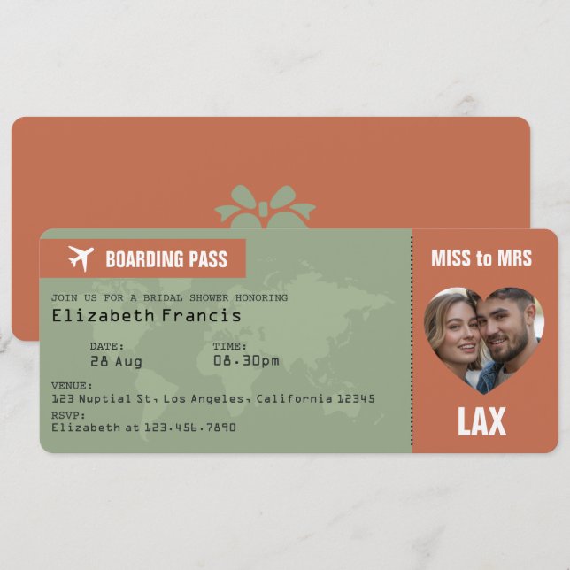 Carte d'embarquement Terracotta & Sage pour enterr (Devant / Derrière)