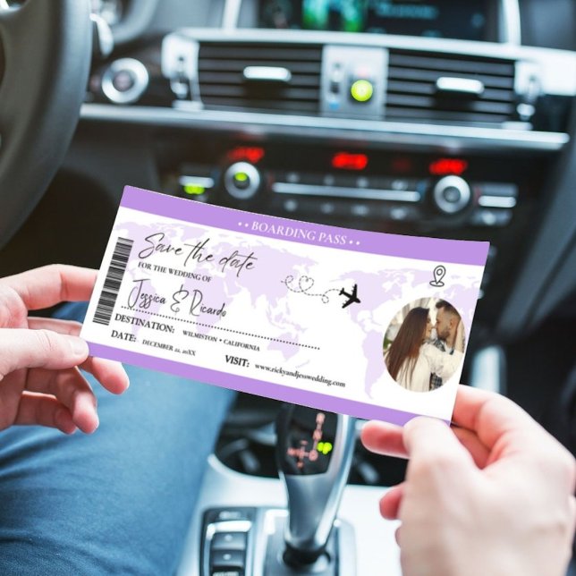 Carte d'embarquement Ticket de mariage Lavande  (Créateur téléchargé)