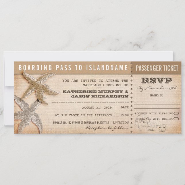 carte d'embarquement tickets mariages avec rsvp (Devant)