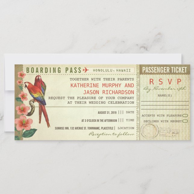 carte d'embarquement tickets mariages avec rsvp (Devant)