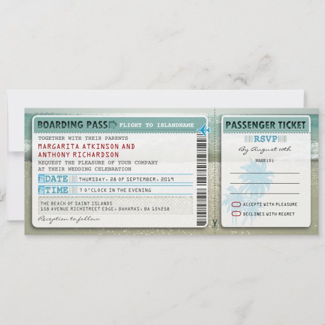 carte d'embarquement tickets mariages-invitations  (Devant)