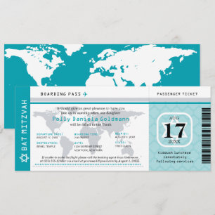 Carte d'embarquement turquoise Bat mitzvah World T