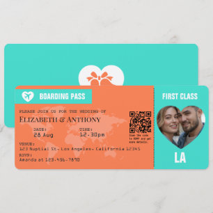 Carte d'embarquement Turquoise & Corail pour maria