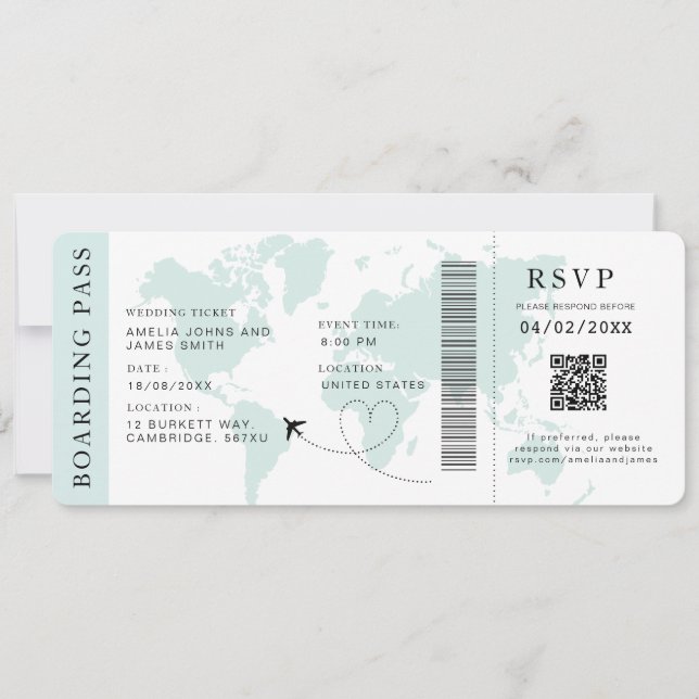 Carte d'embarquement turquoise Destination mariage (Devant)