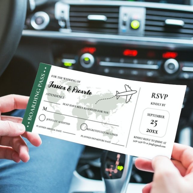 Carte d'embarquement verte mariage RSVP (Créateur téléchargé)