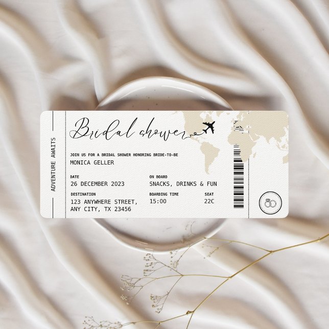 Carte d'embarquement Voyage Fête des mariées à thè (Bridal Shower Boarding Pass Beige, Modern Invitation)