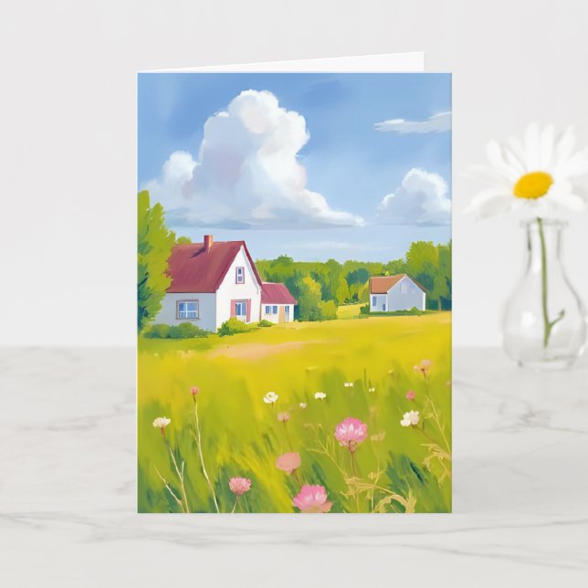 Carte Demeure Campagnarde Champs Verts Luxuriants Aquare (Petite plante)