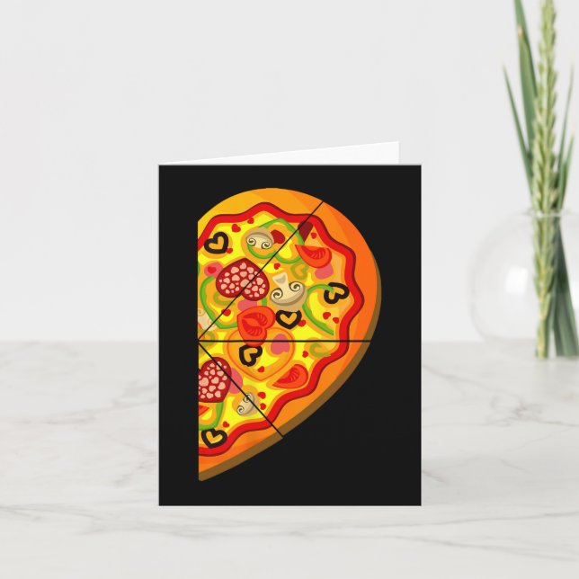 Carte Demi Pizza Coeurs Mignons Forme Couple Corresponda (Devant)