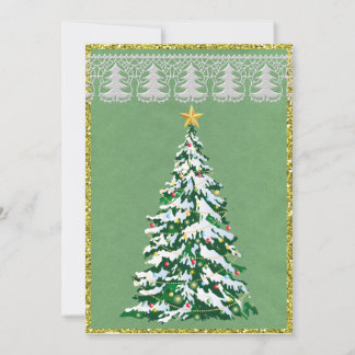 Carte demi-pliée Arbre de Noël vert et or