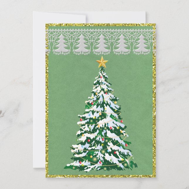Carte demi-pliée Arbre de Noël vert et or (Devant)