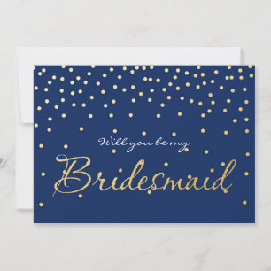 Carte DEMOISELLE D'HONNEUR confettis bleus et or e