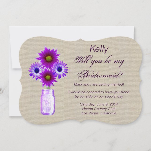Carte demoiselle d'honneur en pot Mason Violet Rus (Devant)