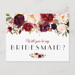 carte demoiselle d'honneur florale bordeaux